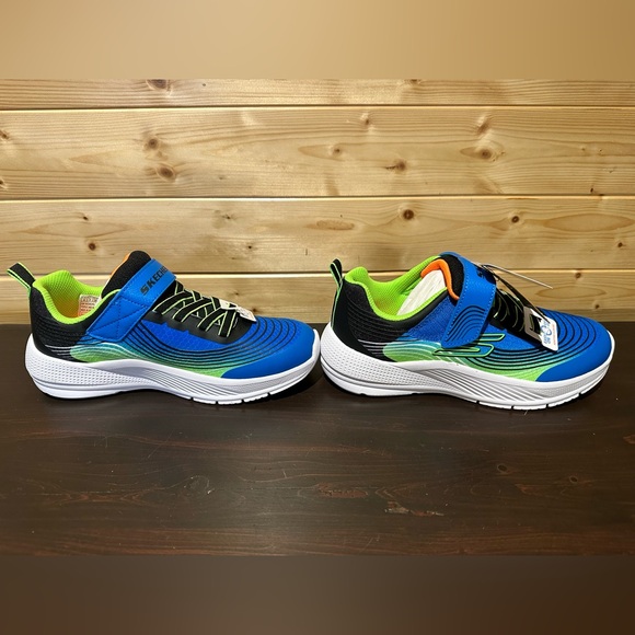 BNWT Skechers Microspec Advance Boys sneakers in Blue/Lime size 4 - Picture 3 of 7